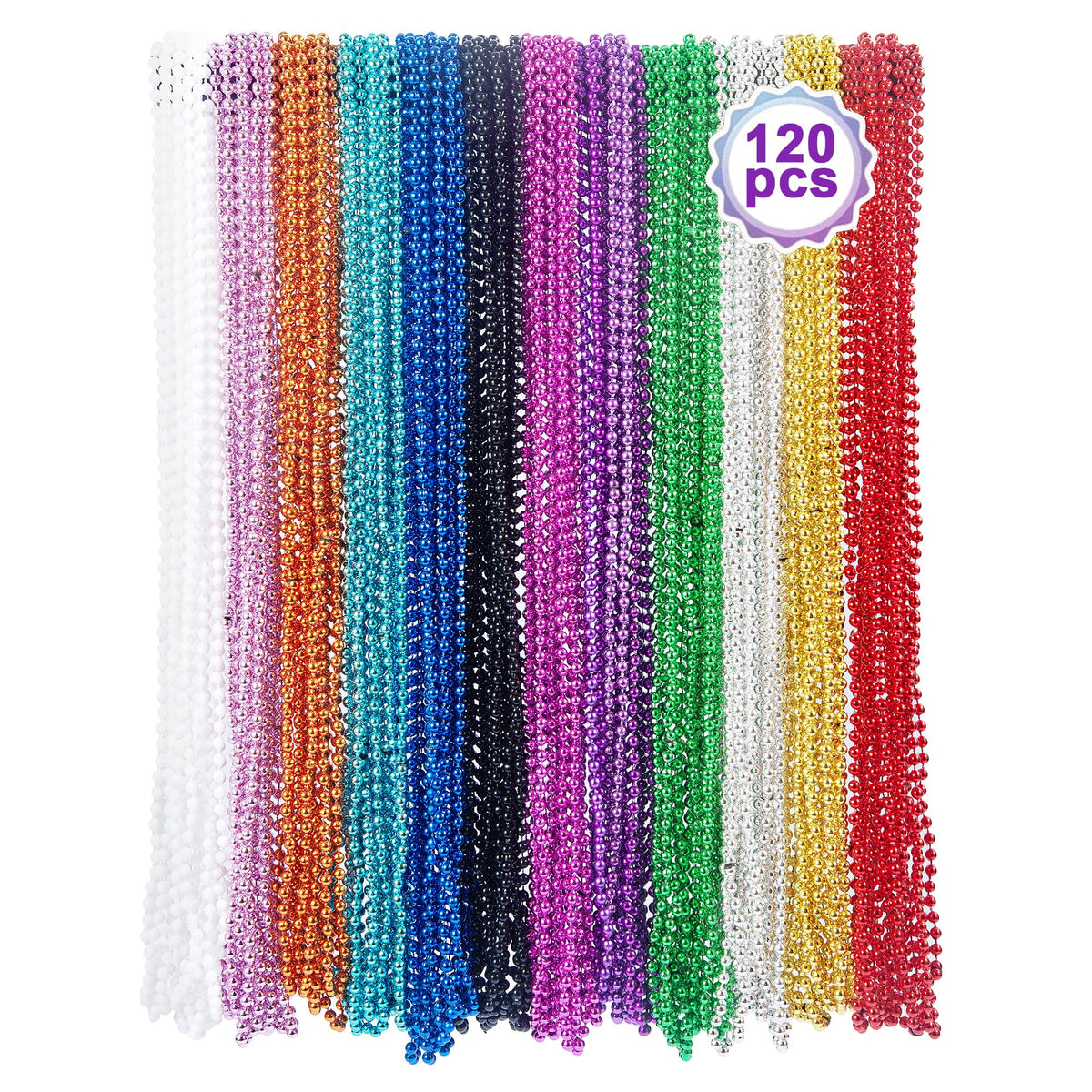 BACCZZY Mardi Gras beads necklace, 33 inches, 12-color set for festive looks