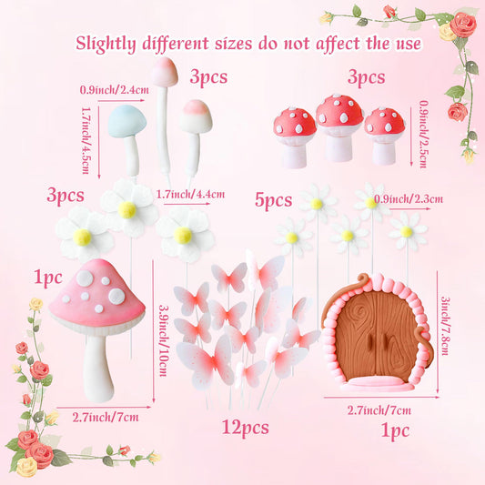 Bach and Boujee pink mushroom cake topper creates a charming focal point.