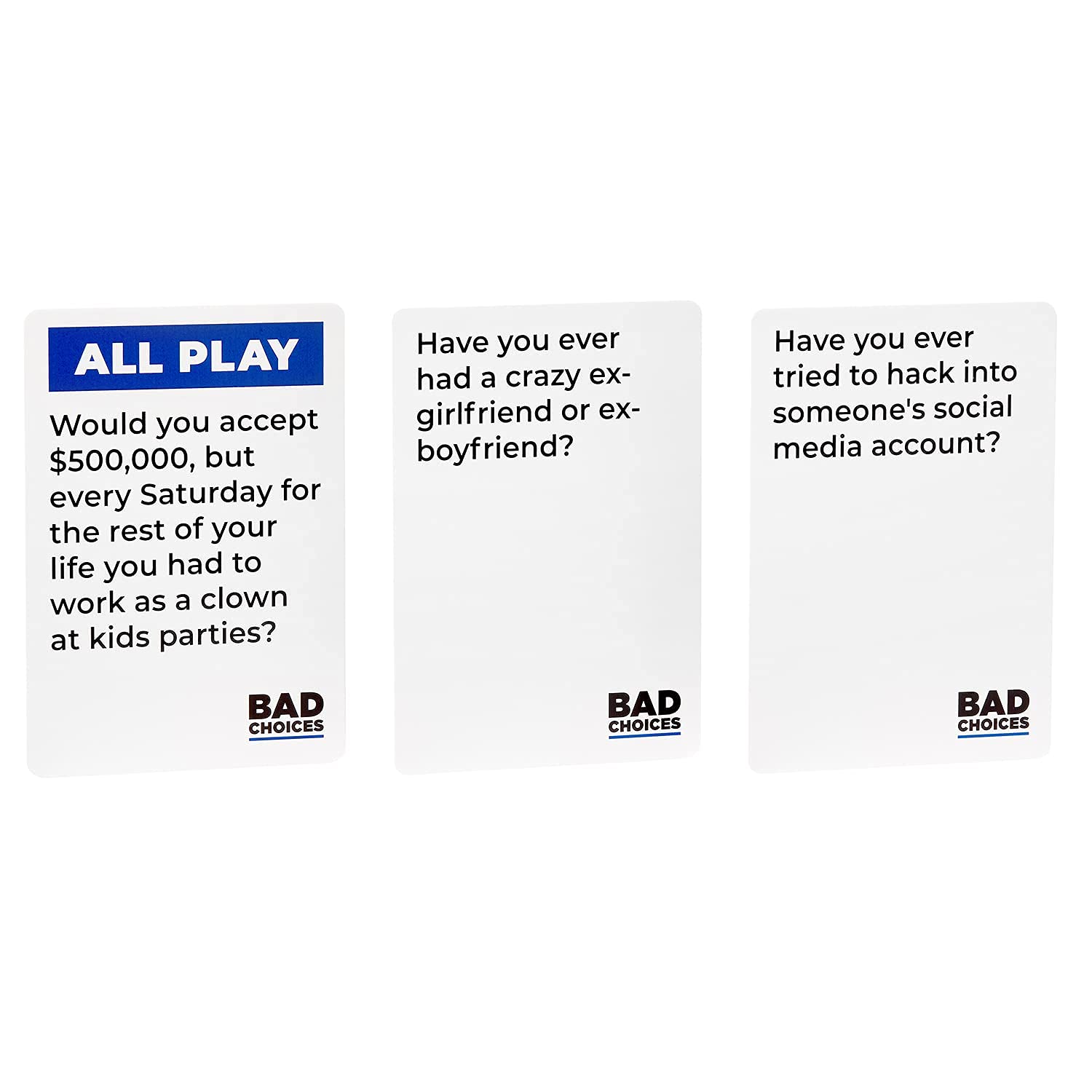BAD CHOICES party game friends around a game night table sharing smiles and banter