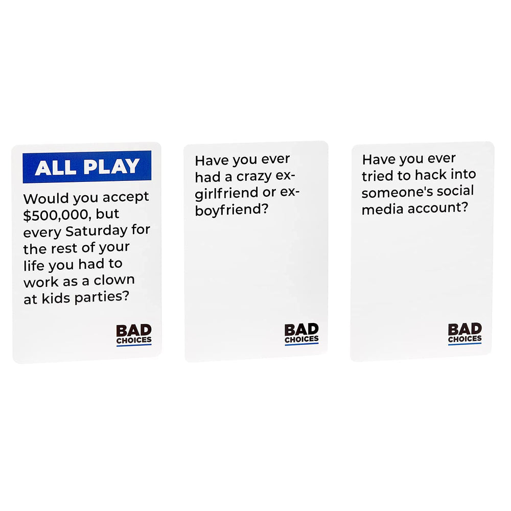 BAD CHOICES party game friends around a game night table sharing smiles and banter