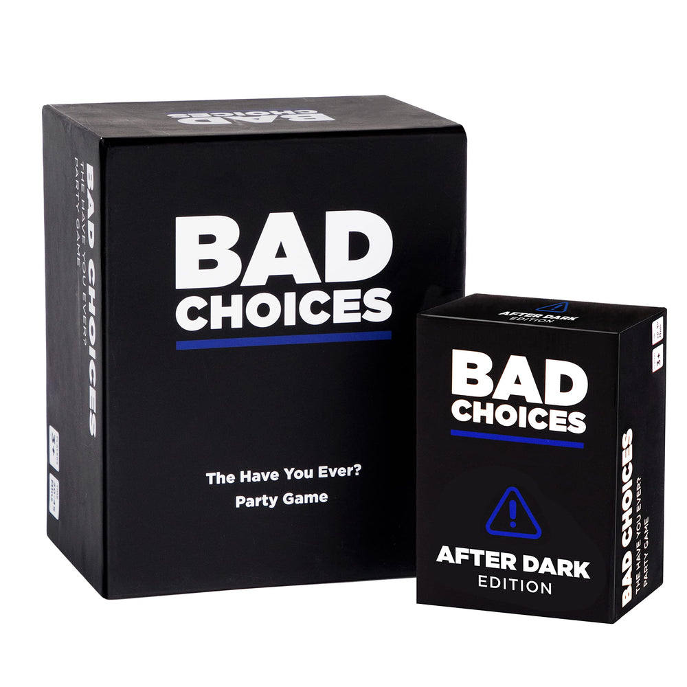 BAD CHOICES party game card pile highlights outrageous prompts for lively conversations