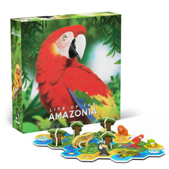 BAD COMET Life of The Amazonia board game cover showing lush jungle theme and setup