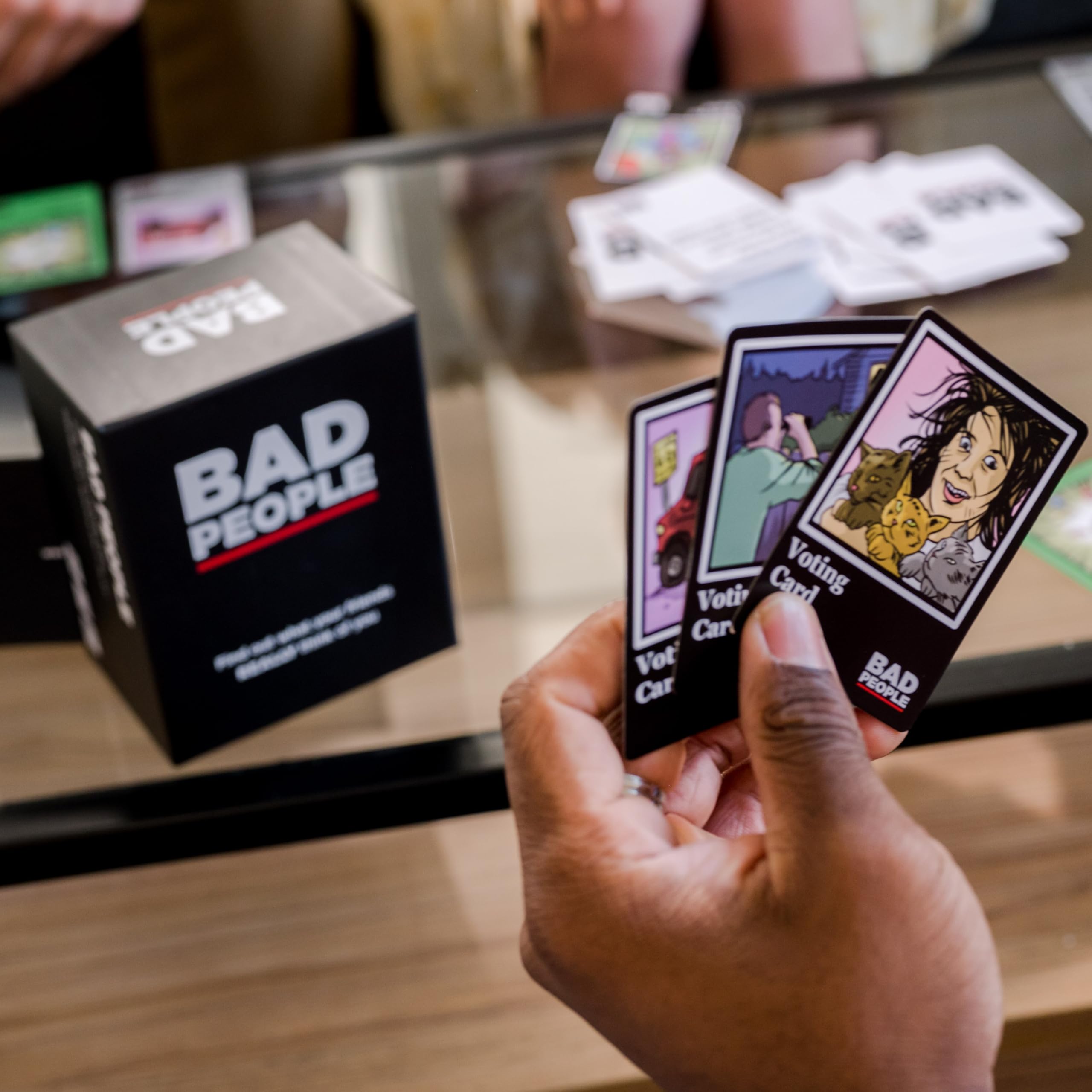 Gift idea scene with BAD PEOPLE for holiday gifting to adults and teens.