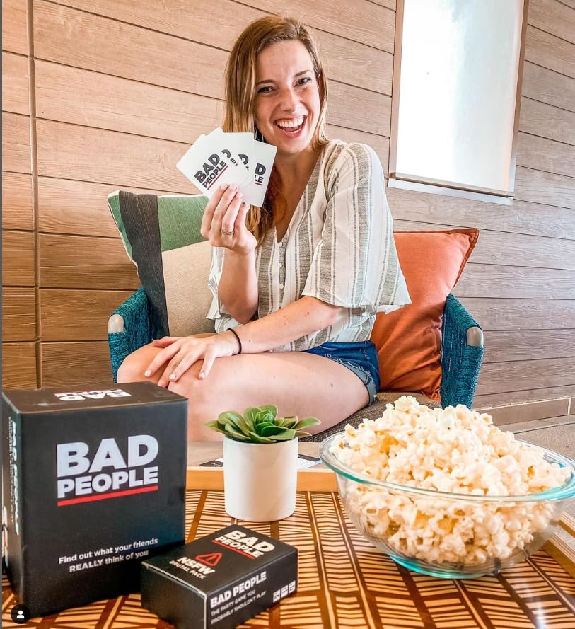 BAD PEOPLE party game night setup with friends
