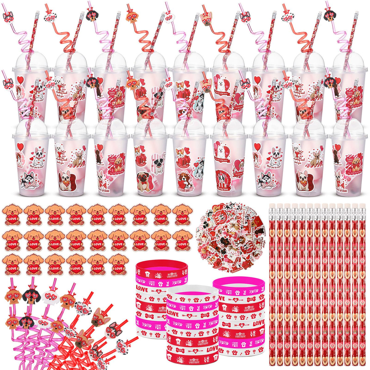 Baderke valentines dog-themed stationery collection for classroom prizes and party favors.