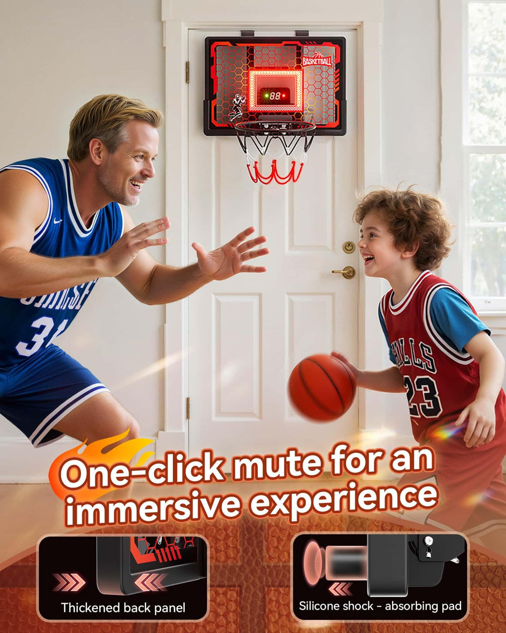 BADGOAL slam-dunk mechanism delivers authentic feel with a spring-loaded rim.