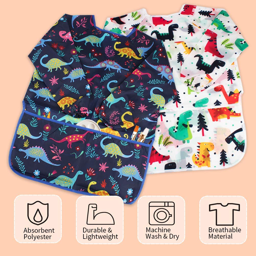 BAHABY front 3-pocket kids apron keeps brushes and snacks within reach.