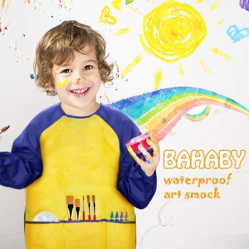 BAHABY art smock with three pockets keeps tools handy during crafts.