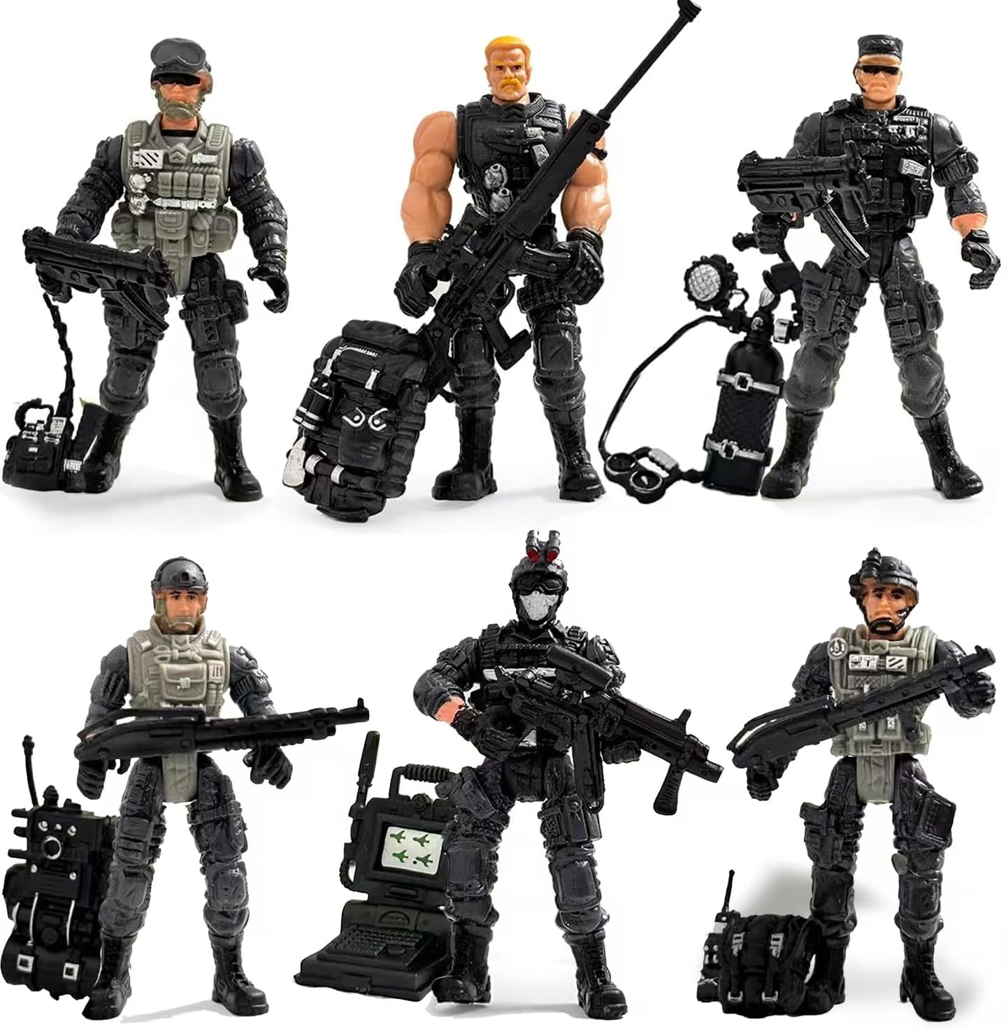 Baimiby army men action figures six-pack for imaginative play and battle scenarios.