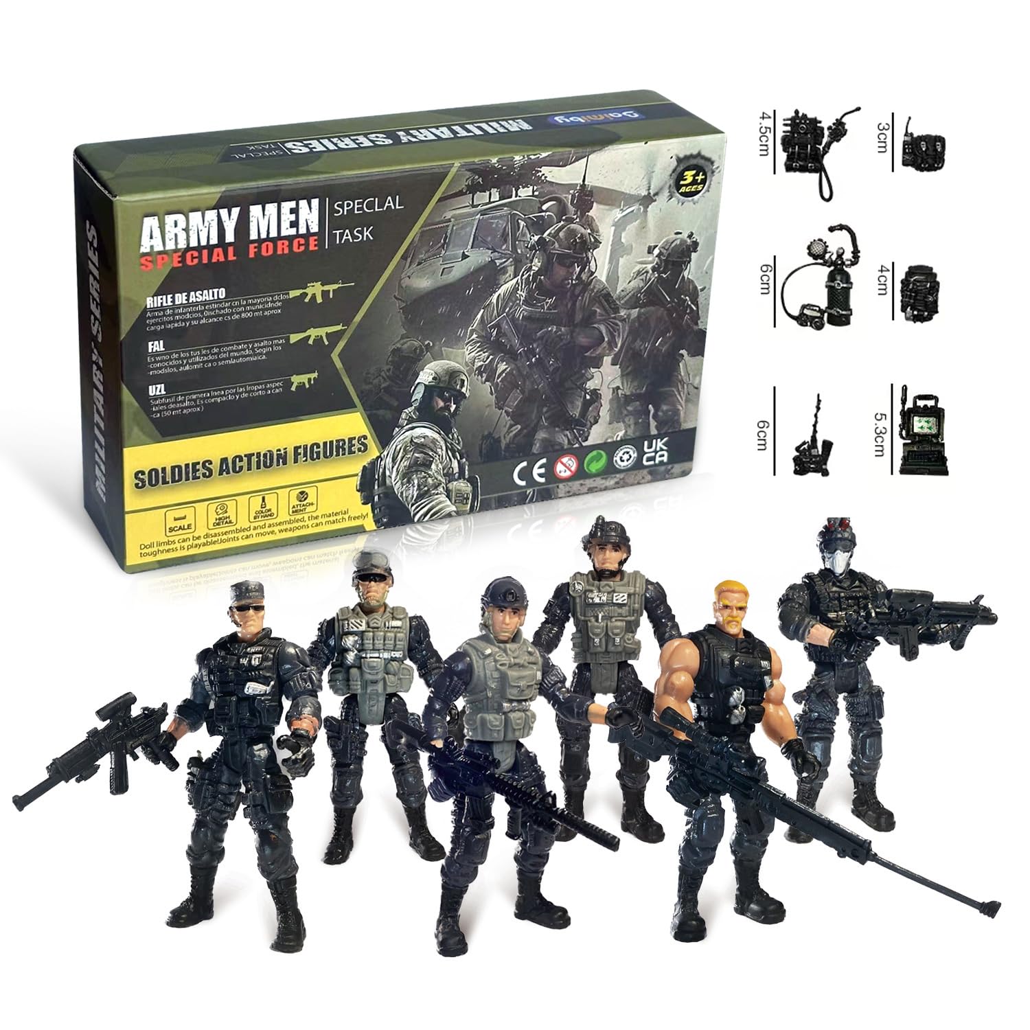 Baimiby realistic army men figures with interchangeable weapons for play and display.