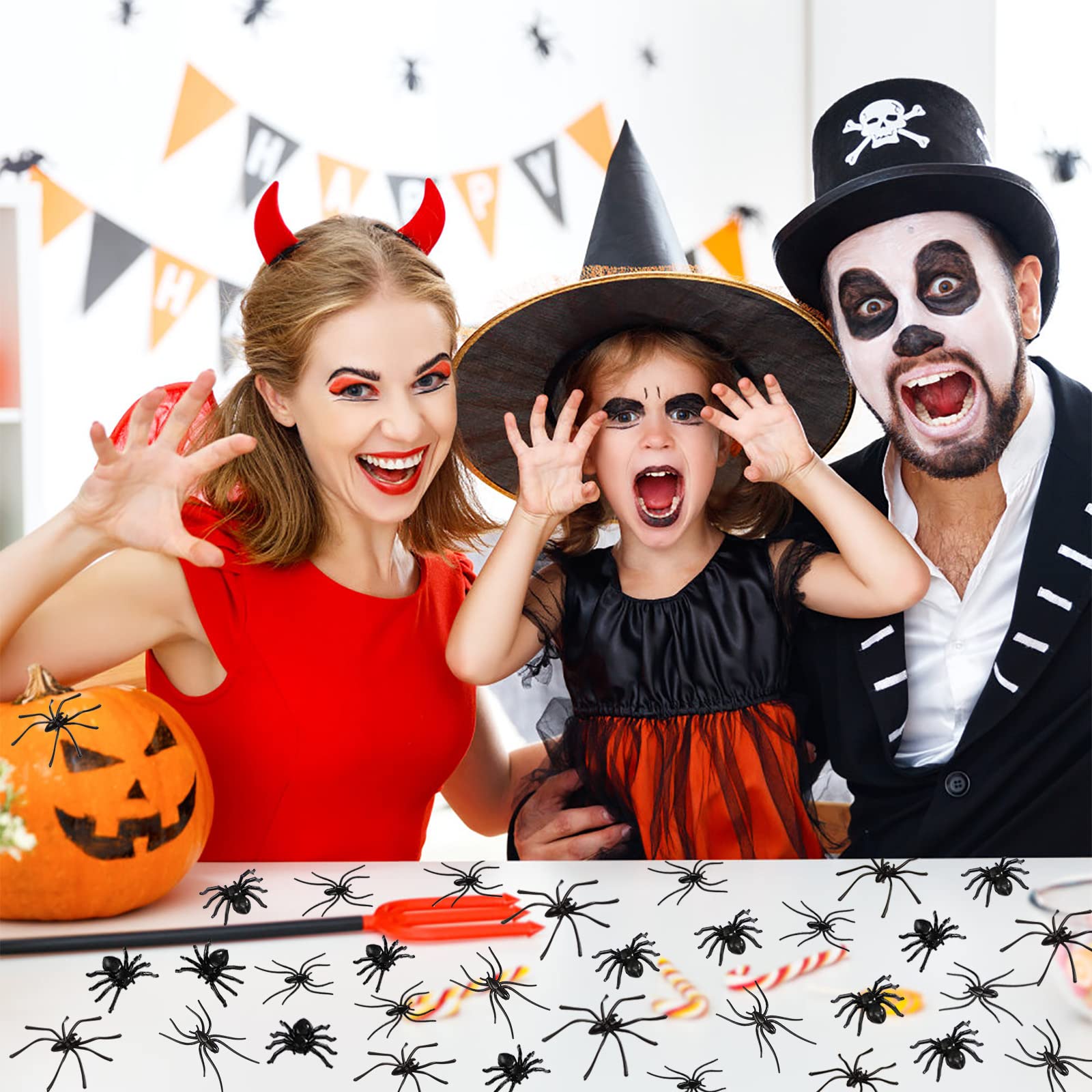 BAINFE Halloween decor using three spider sizes