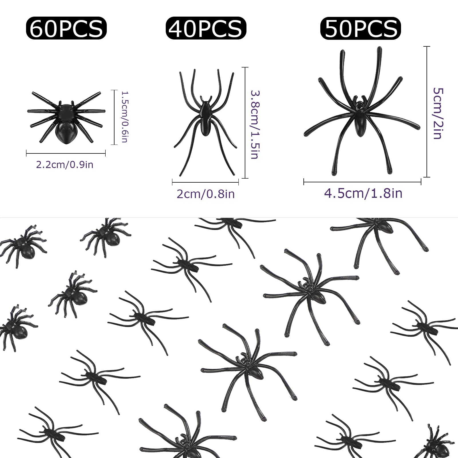 BAINFE 150Pcs medium spiders close-up detail for realism