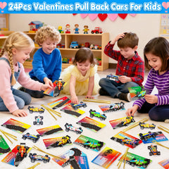 BainGesk valentines gift exchange example with cards and cars for parties.