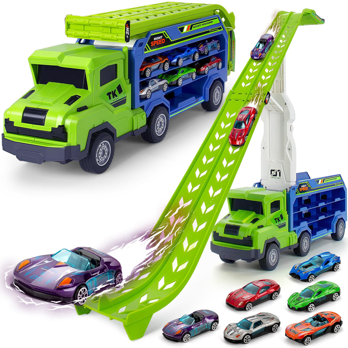 Baingesk Carrier Race Truck track setup, immersive racing fun for kids ages 3–6.