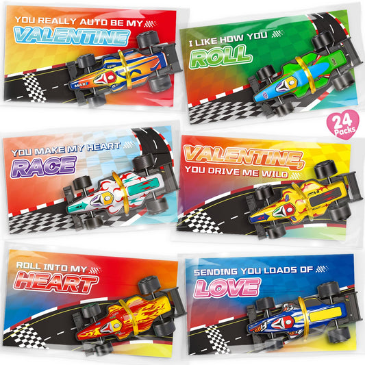 BainGesk valentines day cards with racing cars for classroom exchanges and non-candy gifting.