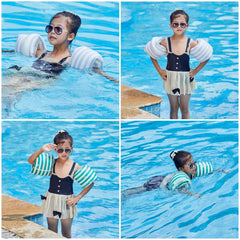 BAITEMJIA arm floaties in pool demonstrate buoyancy and visibility