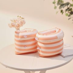 BAITEMJIA arm floaties orange stripe worn on arm; quick on/off and playful pool safety.