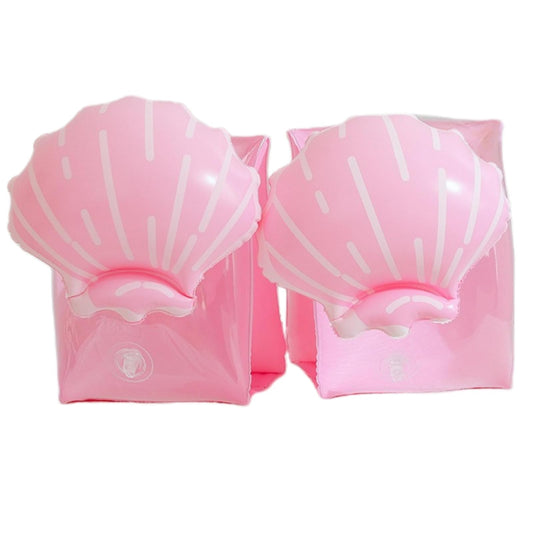 BAITEMJIA arm floaties pink shell front view; bright design enhances pool visibility
