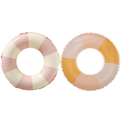 BAITEMJIA pool float stripe pink yellow front view for safe, sunny pool play.