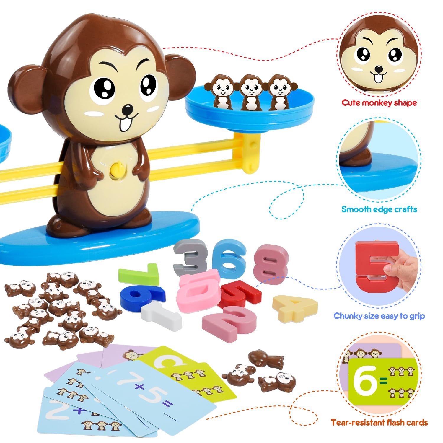BAKAM Monkey Balance Scale cards - 30 double-sided cards for varied counting challenges.