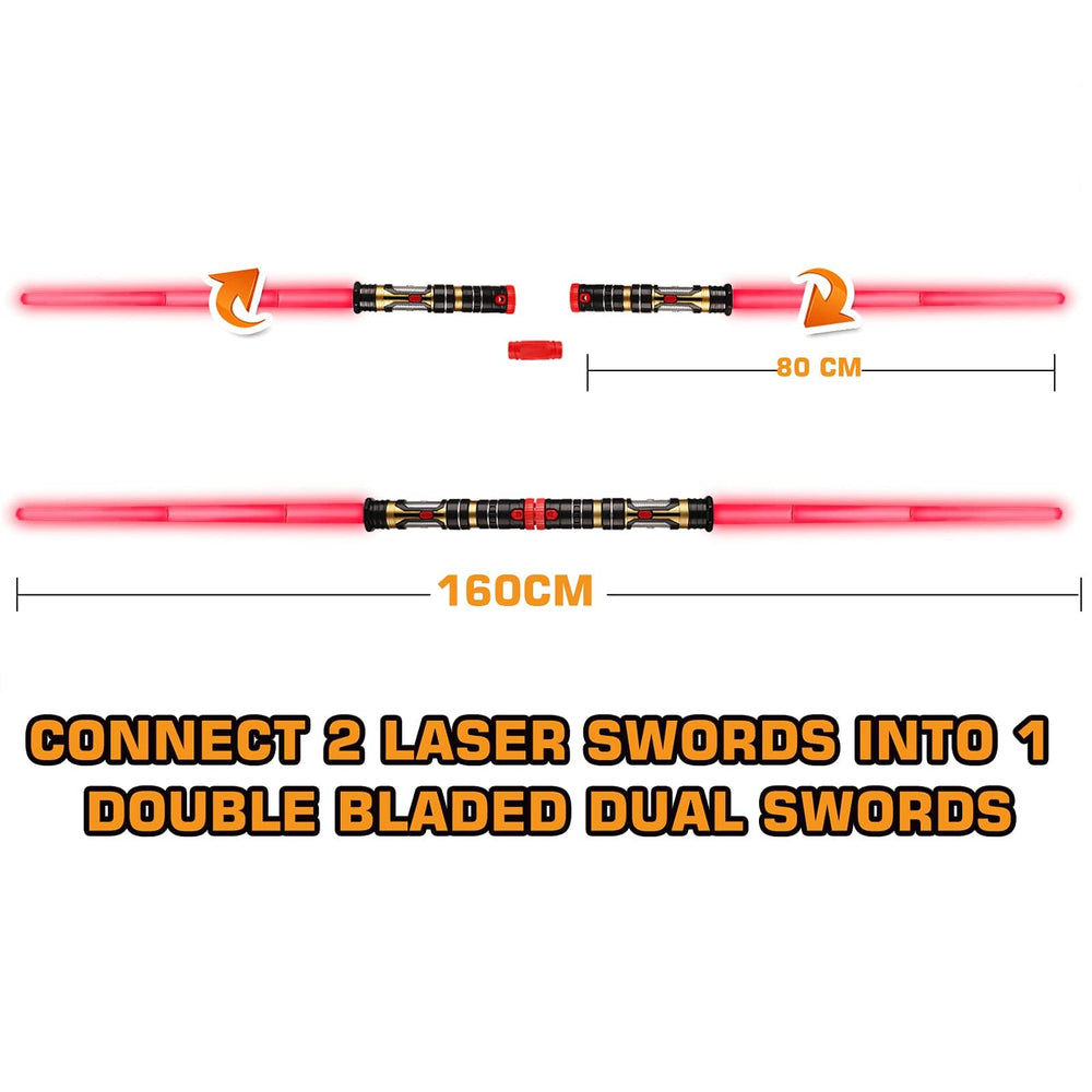 Bakatatoyz LED color-changing sabers flash purple blue red during friendly battles.