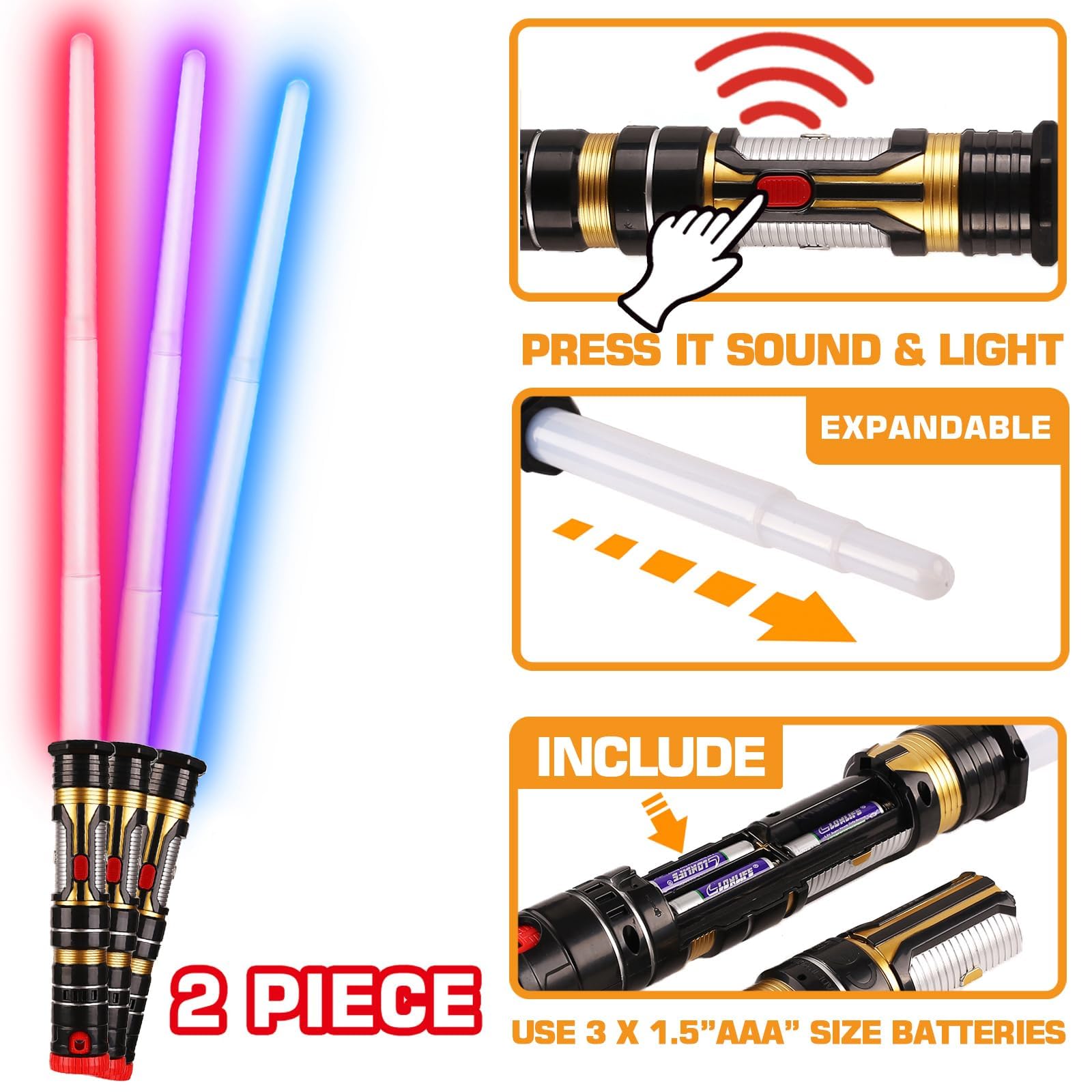 Bakatatoyz motion-sensor FX sounds saber in action-ready pose for galaxy battles.