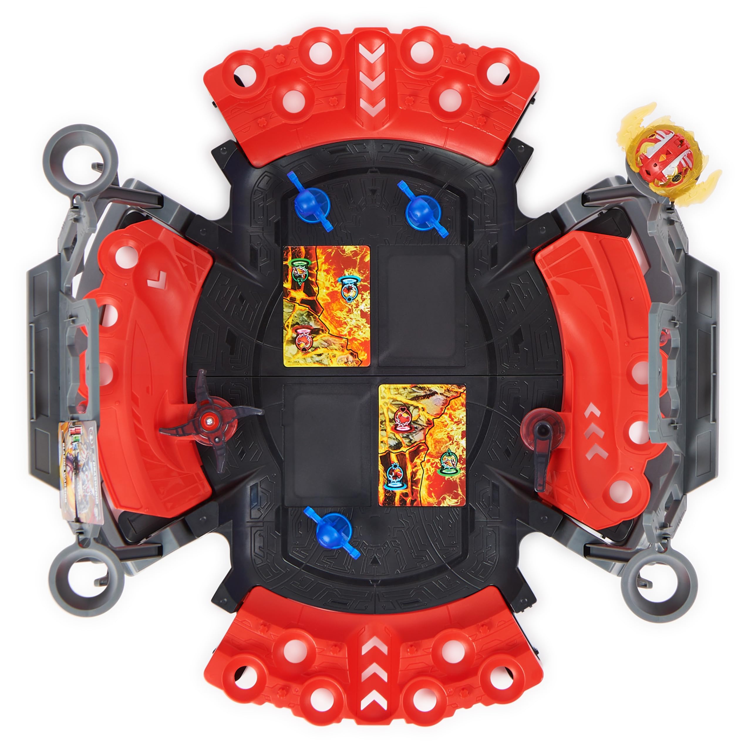 Built-in phone holder lets you film Bakugan battles hands-free.