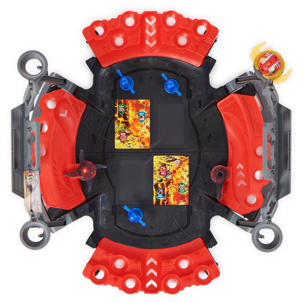Built-in phone holder lets you film Bakugan battles hands-free.