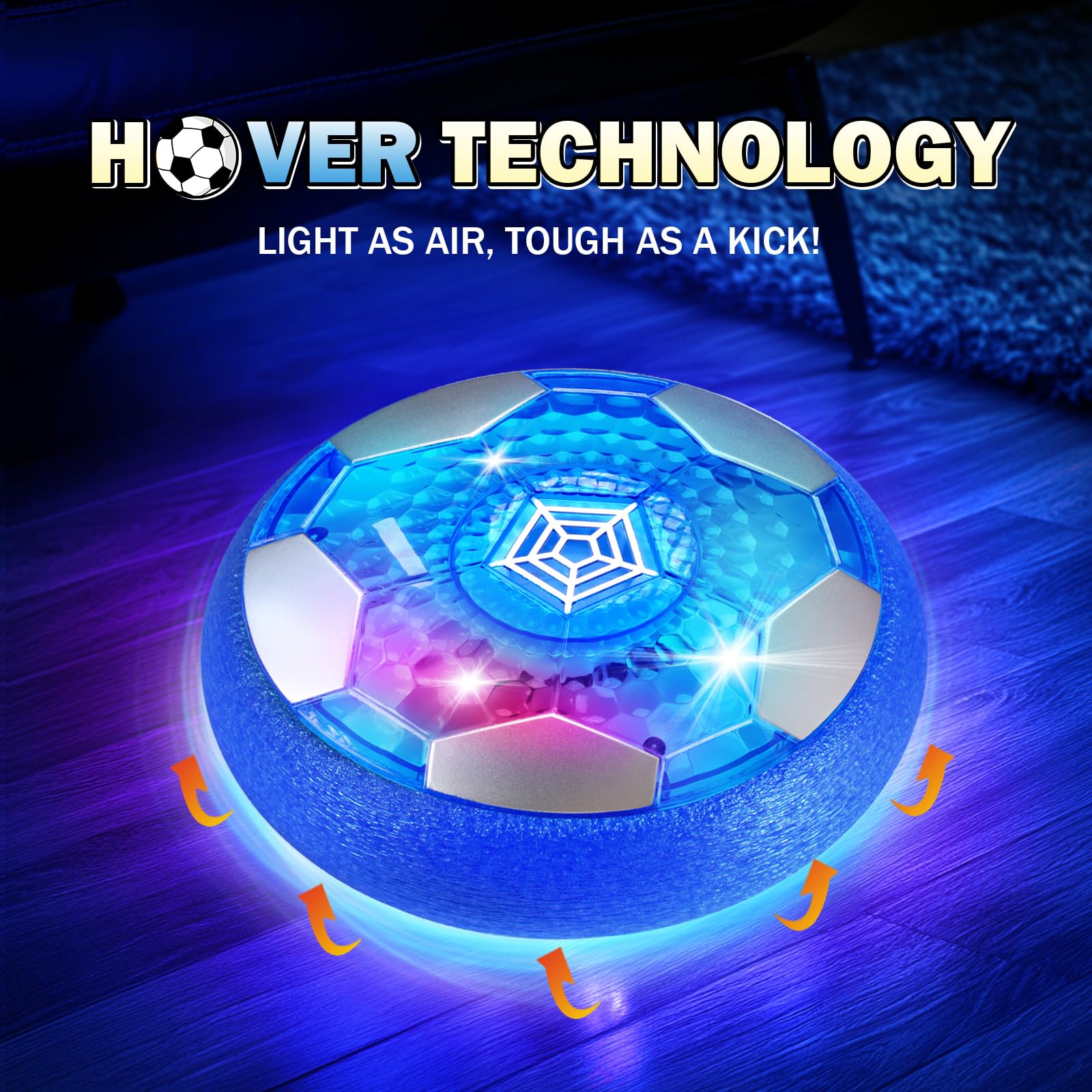 BaLaM Hover Soccer Ball foam-bumper protects furniture and young players.