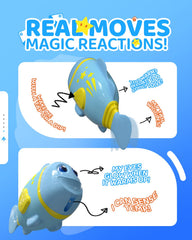 Baldr glowing eyes fish bath toy adds color cues for bath time.