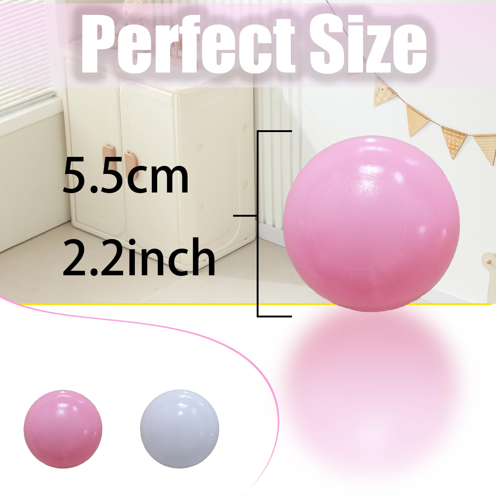 Non-PVC, phthalate-free 2.2in Ball Pit Balls for safe handling.