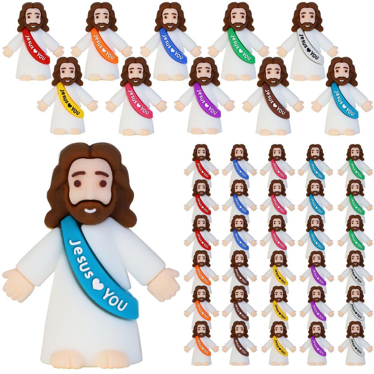 Bamamon 30pc little Jesus figures in assorted colors for Easter decor and gifts