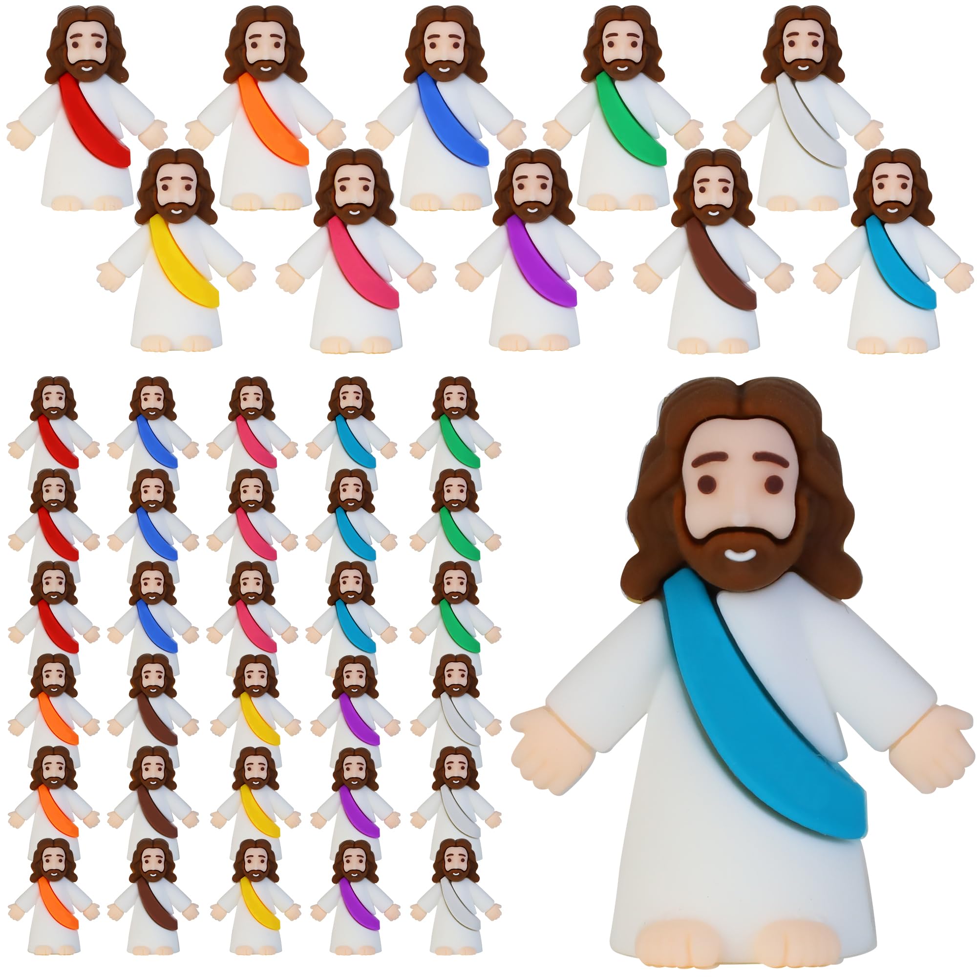 Bamamon mini Jesus figurine 30-pack in bright colors for Easter crafts.