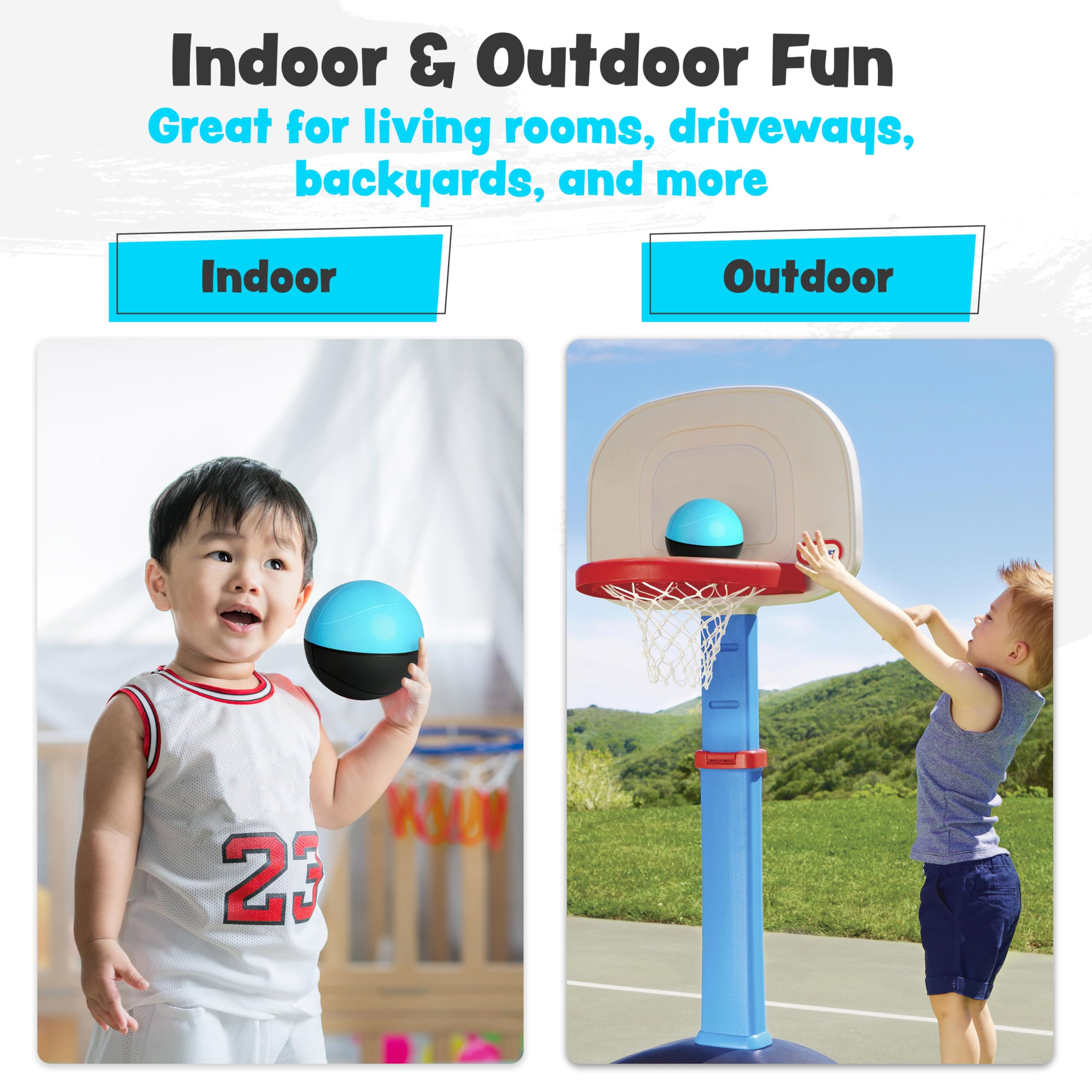High-visibility blue-gray BAMMAX ball improves target spotting during indoor play.