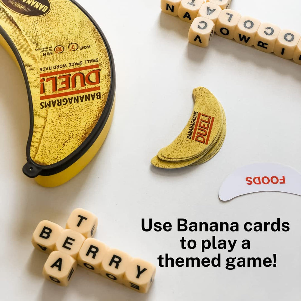 Bananagrams Duel portable travel case demonstrates easy storage.