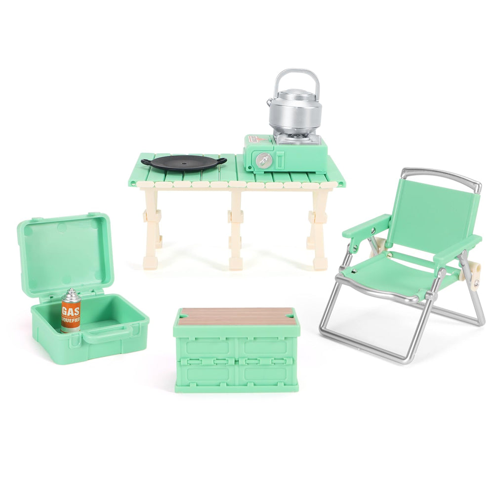 BananMelonBM dollhouse camping table in green for imaginative play and organization