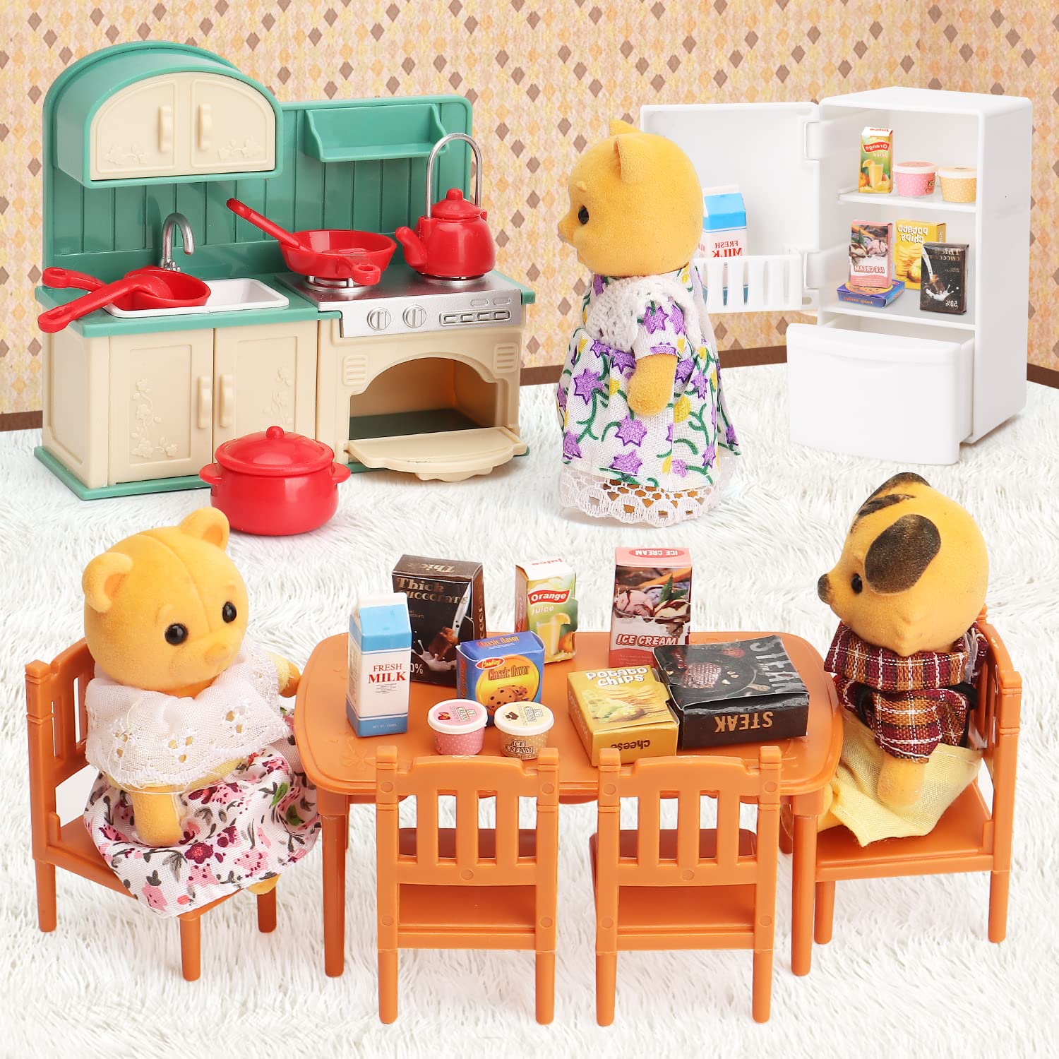 BananMelonBM dollhouse kitchen accessory set creates immersive family dining scenes.