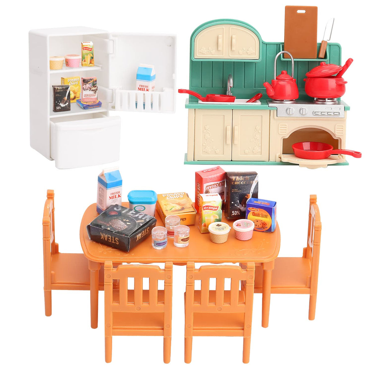 BananMelonBM dollhouse kitchen table for imaginative play and fine motor skill development.