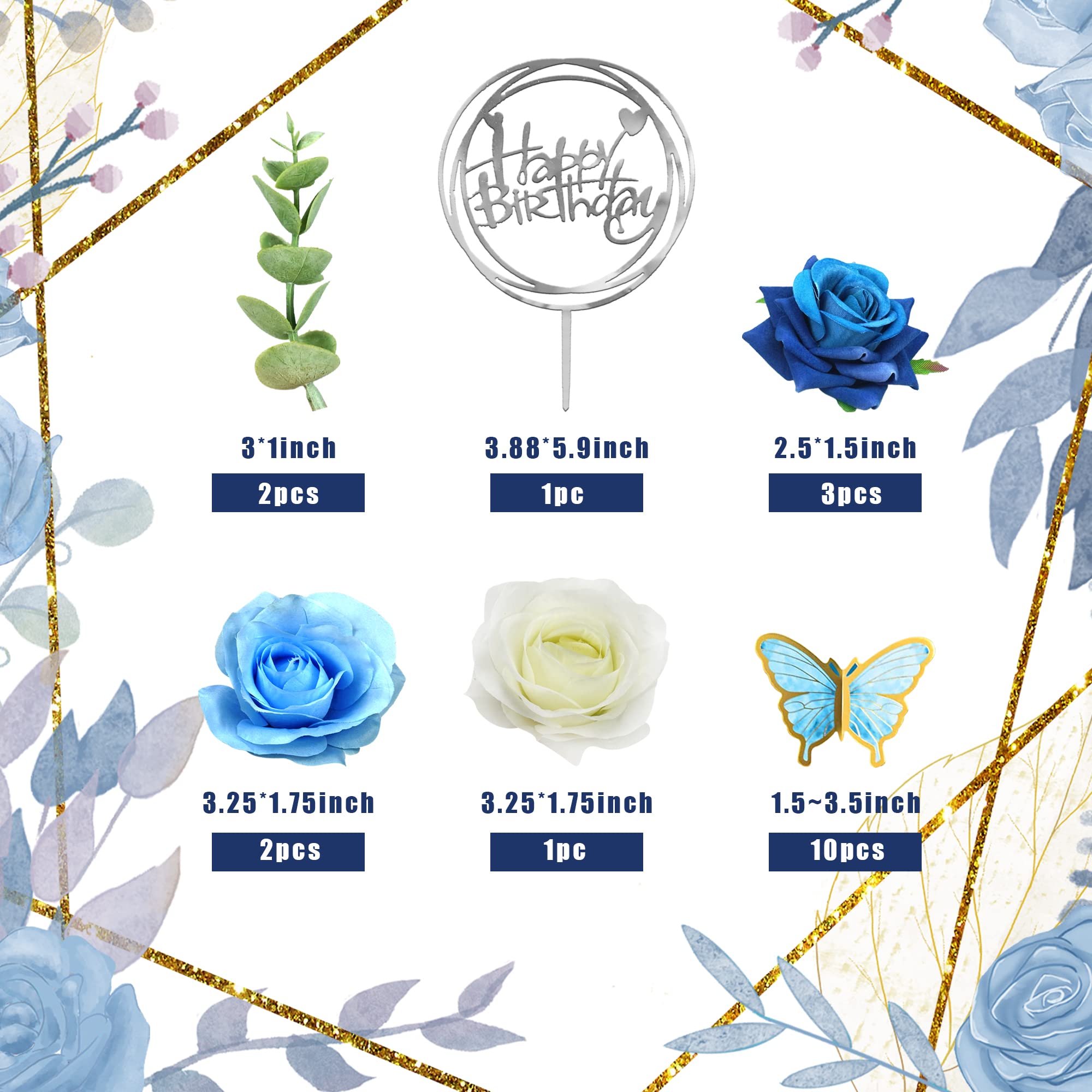 BANBALLON blue rose cake decorations add natural charm.