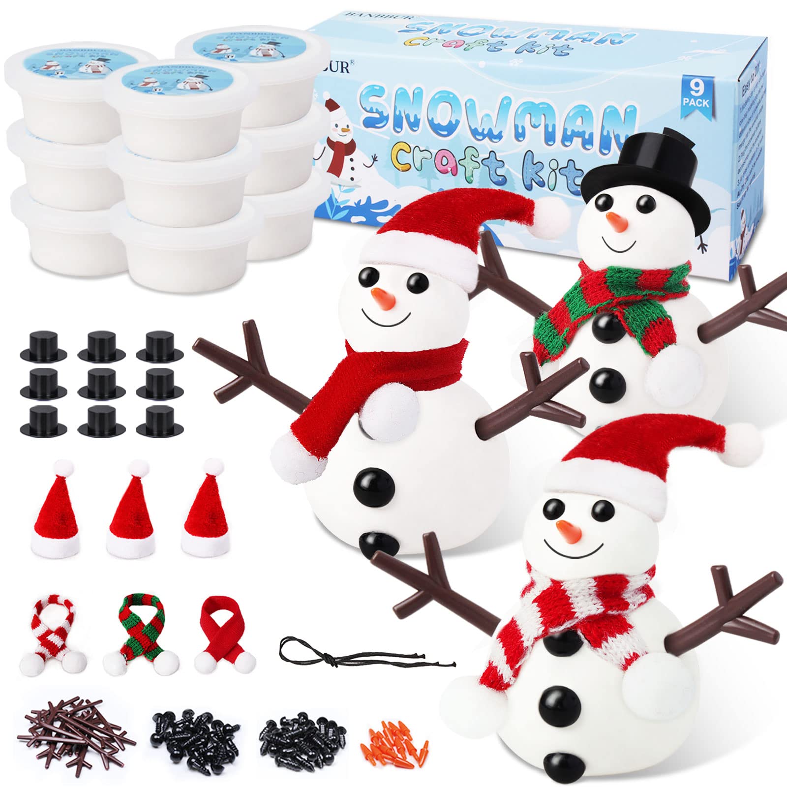 BANBBUR 9-pack Build a Snowman Kit box with colorful accessories for creative winter crafts.