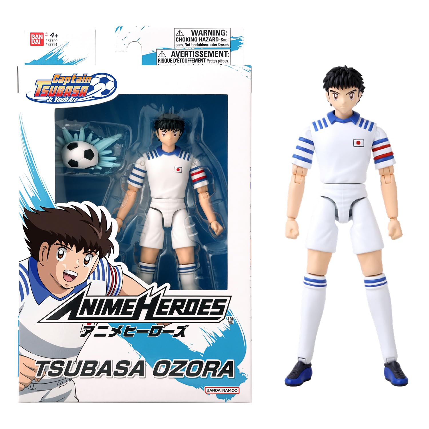 Bandai Captain Tsubasa Ozora figure in elementary arc sleeve-pull pose for display