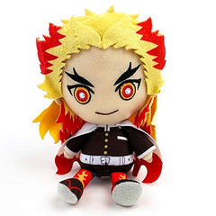 Bandai Demon Slayer Kyojuro Rengoku chibi plush face close-up, ideal for close-up photos