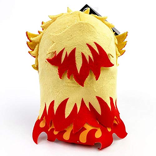 Bandai Demon Slayer Kyojuro Rengoku chibi plush on shelf, adds character to any collection
