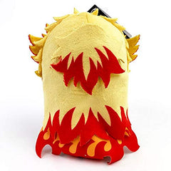 Bandai Demon Slayer Kyojuro Rengoku chibi plush on shelf, adds character to any collection