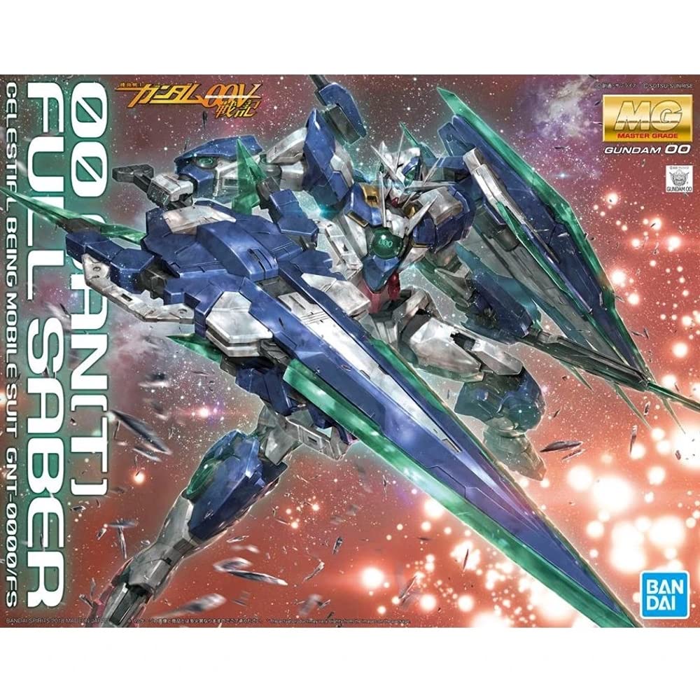 Bandai Hobby MG 00 Qan[T] Full Saber front view for show-ready detailing.