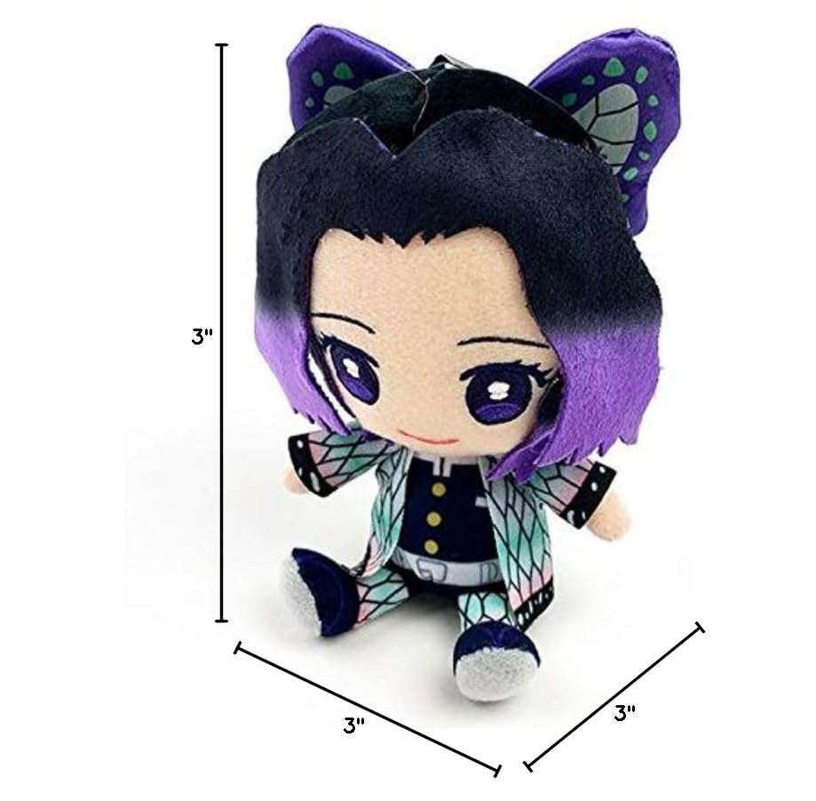 Bandai Kocho Shinobu chibi plush on desk, enhances character-themed decor