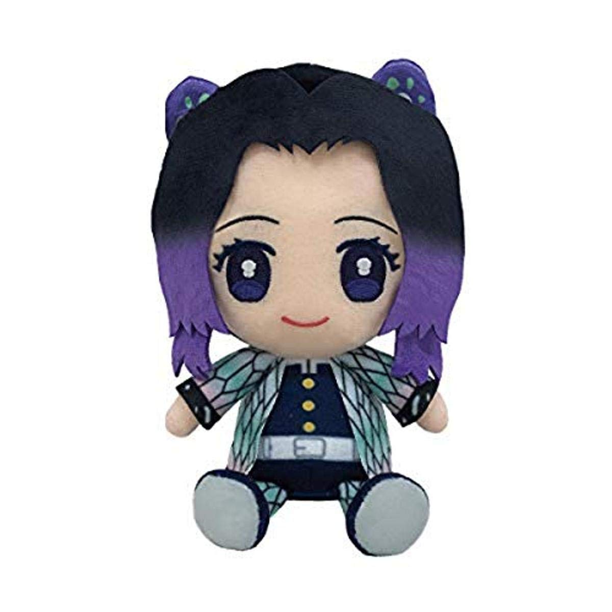 Bandai Kocho Shinobu chibi plush face detail, soft and collectible for shelves