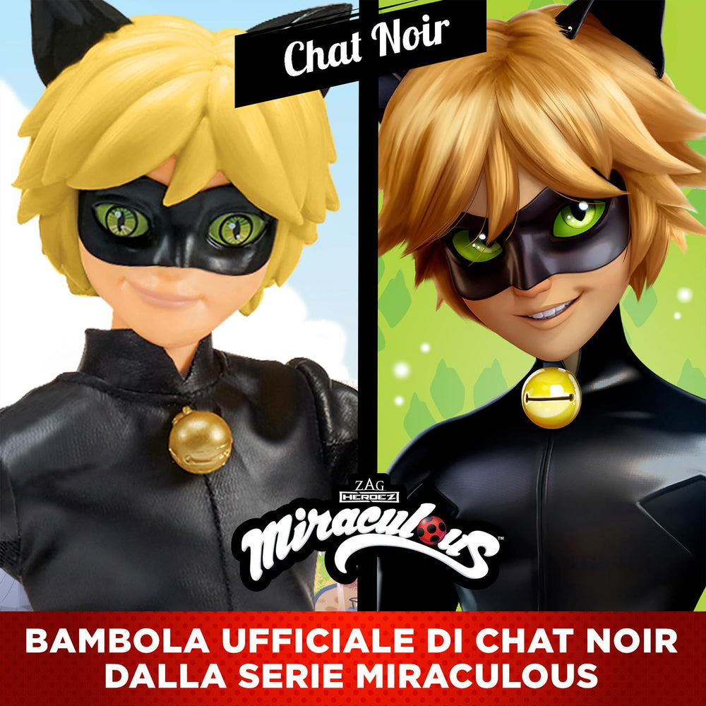 Bandai Miraculous Cat Noir staff and Plagg Kwami accessory for authentic play.