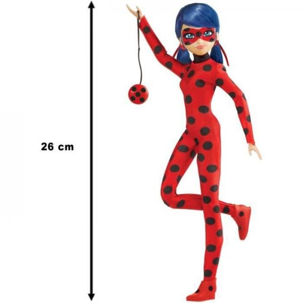 Bandai Miraculous Ladybug doll with removable outfit and accessories for dress-up.