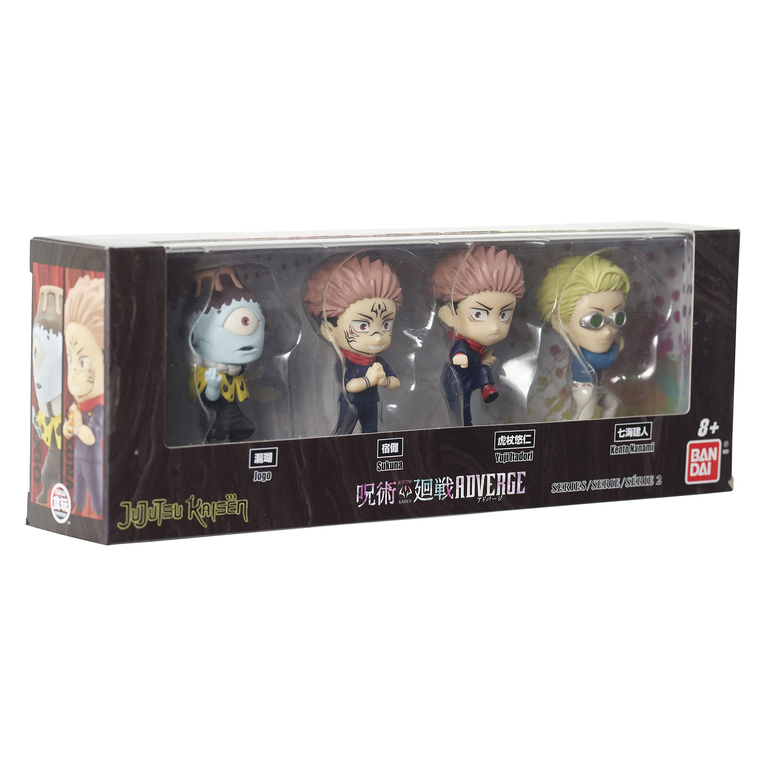 Bandai Namco Adverge action pose figures enhance anime shelf decor.